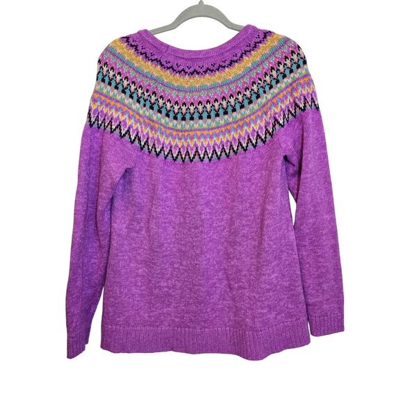 Christopher & Banks Fair Isle Pullover Sweater Size L Purple Yoke Cotton Blend - Picture 2 of 8
